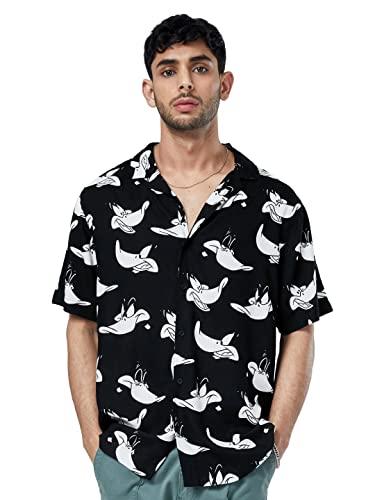 the souled store official daffy duck: go hawaii men holiday shirts black