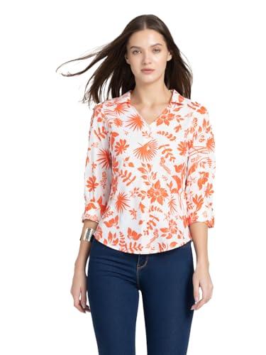 shaye v-neck white floral print three-quarter sleeves casual shirts for women