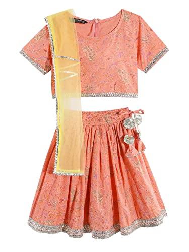 readiprint fashions straight style cotton fabric peach color printed choli with lehenga and dupatta-(5-6y)