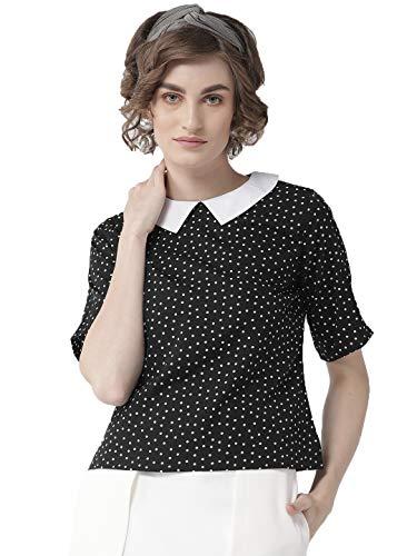 style quotient women's polka dot regular fit top (aw19sqdot_bkwh_black and white medium)