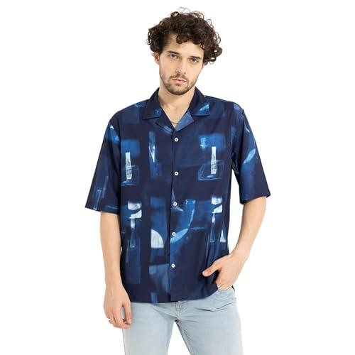 snitch navy abstract camp shirt