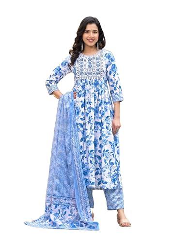 klosia women embroidery floral printed anarkali kurta and pant set with dupatta | kurta set | ethnic set | dupatta set | wedding suit | suit set | (large)