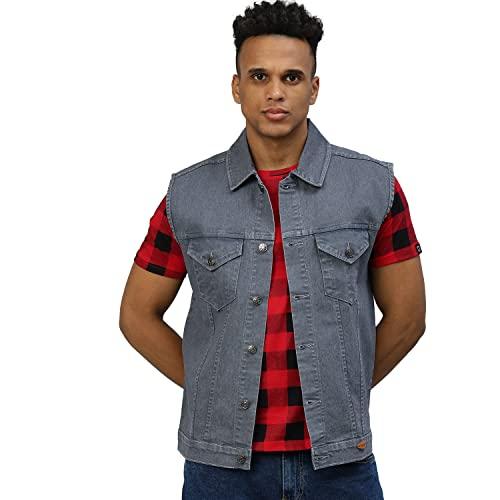 urbano fashion men's light grey regular fit washed sleeveless denim jacket (jakt-denimslvless-lgrey-l)