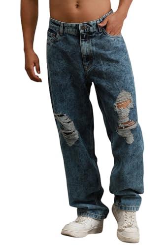 hubberholme men blue cotton relaxed fit mid-rise solid jeans