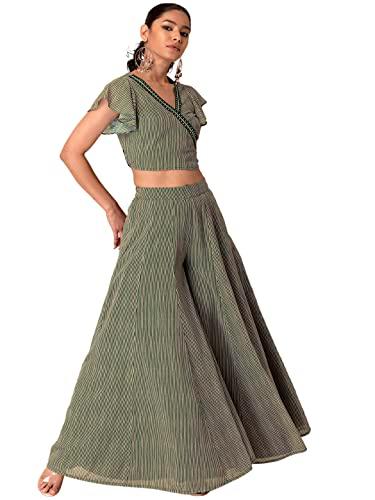 indya women's polyester wrap top and palazzo pants (set of 2)_ico00125_green_xl co-ord set