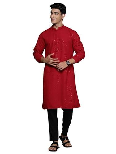 indo era men's red floral cotton embroidered straight kurta (mkt3rd1284_x-large)