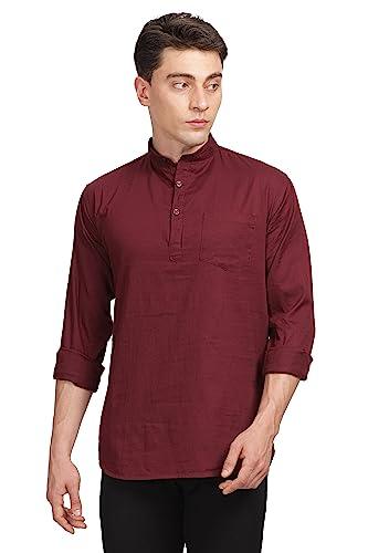 miraan men's casual cotton short kurta shirt with mandarin collar (sigshortkurtamaroonxxxxxl, xxxxx-large, maroon)