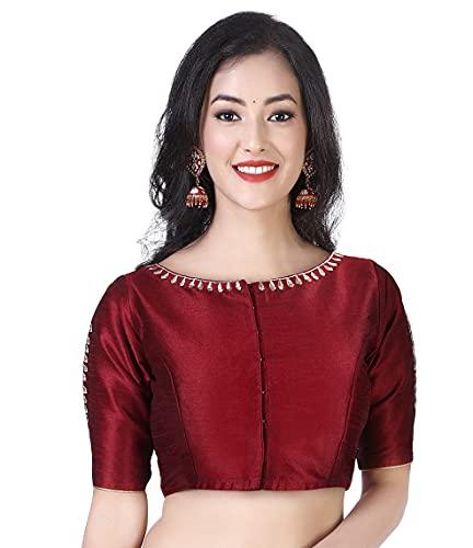 studio shringaar women's readymade polyester embroidered elbow length sleeves saree blouse (maroon, 36)