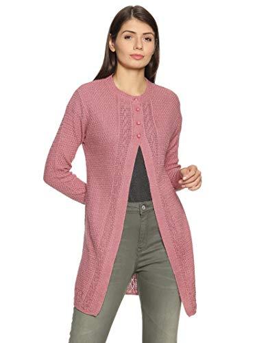 clapton amazing peach stylish winterwear sweaters with cardigans for women fullsleeve longline round neck with button acrylic woolen soft wool blend solid shurg