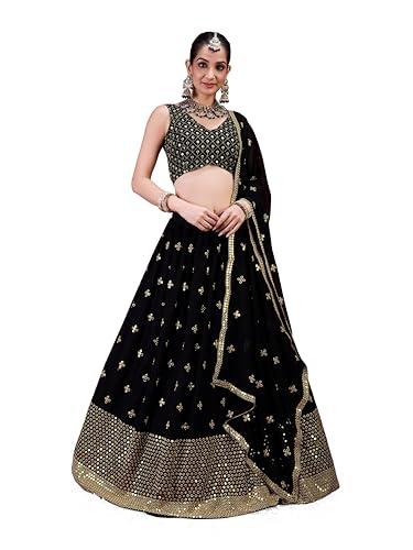 trendmalls black georgette embroidery work semi-stitched lehenga choli with dupatta for women-l250-black(new-bridal-latest-wedding-semi-stitched lehenga -free size)