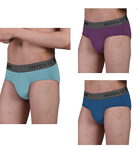 freecultr men's underwear anti bacterial micromodal airsoft brief - non itch no chaffing sweat proof (martini blue, trippy voilet, midnight blue) - pack of 3, 100% try on guarantee - made in bharat