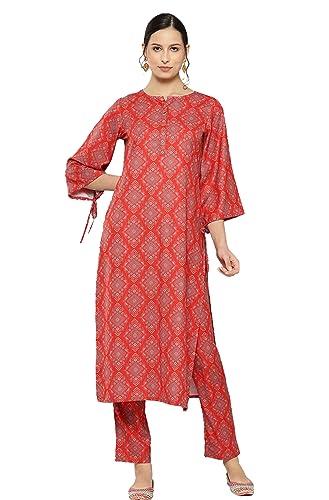 janasya women's red moss digital ethnic printed kurta with pant(set720-kr-np-xl)