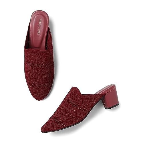 marc loire women's slip on block heel mules for casual and formal wear (cherry, 4)