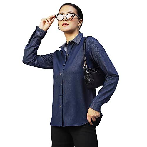 rigo women blue full sleeve denim shirt