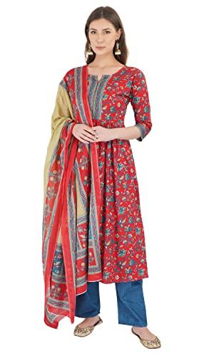 ratan women cotton kurta palazzo with dupatta set (cnd5211_l_red_l)