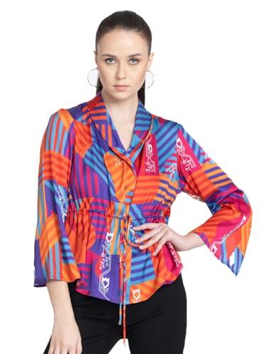 shaye purple casual 3/4th sleeves v-neck printed top for women top