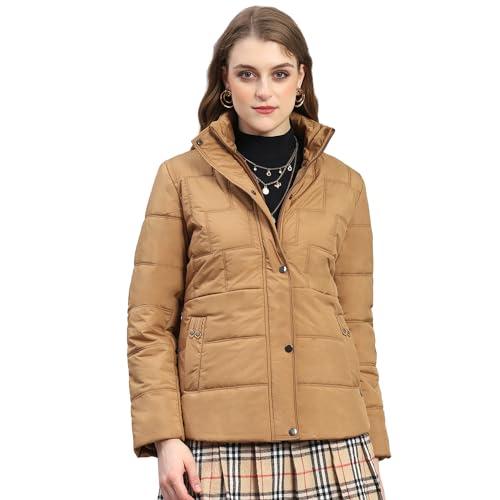 monte carlo womens brown solid full sleeve stand collar casual jacket (223062596-2-40)