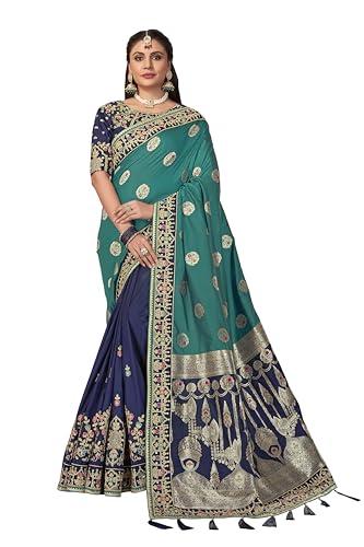 manohari banarasi silk woven saree with heavy embroidery blouse piece_mn1878 - women, blue