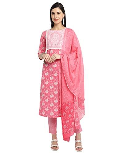 rajnandini women's pure cambric cotton embroidered kurta set with dupatta (joplvl270-xl_pink_xl)