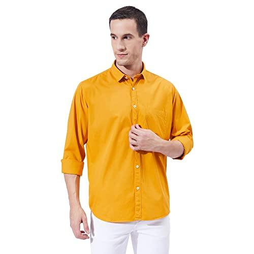 ben martin men's casual collar slim fit full sleeve cotton shirt mustard, medium