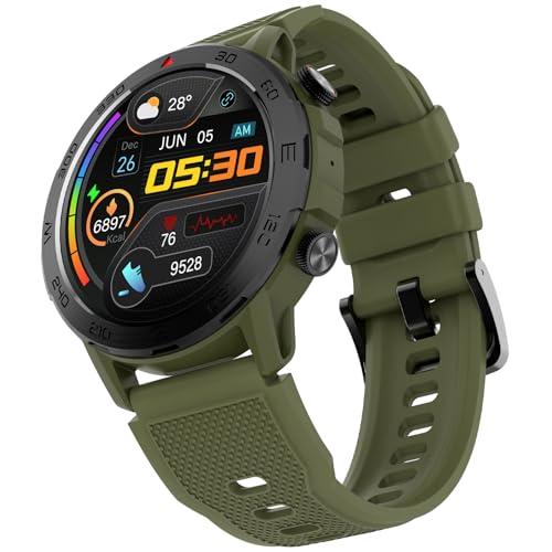 beatxp duke rugged 1.43” round super amoled bluetooth calling smart watch, functional crown, 466*466px, 60hz refresh rate, ai voice assistance, 100+ sports modes, 24/7 health monitoring (army green)