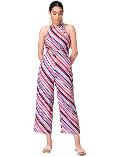 faballey multicolor halter neck back slit jumpsuit