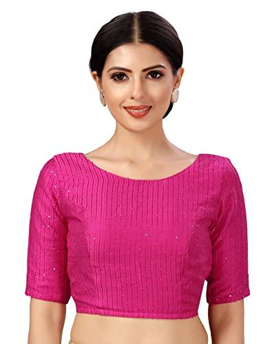 studio shringaar women's polyester elbow length sleeves chanderi cotton silk sequin embroidered saree blouse(pink, 36)