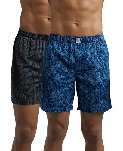 jockey 8222 men's super combed mercerized cotton woven checkered inner boxers with ultrasoft waistband (pack of 2)_seaport teal & black_l