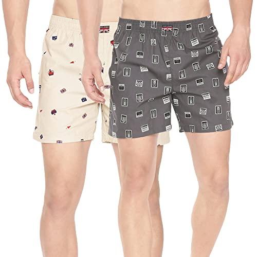 pepe jeans premium cotton men regular fit boxers | ultra-comfort natural fiber printed boxer shorts with elastic waistband, side pockets - medium