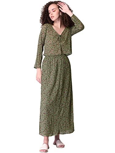 faballey green floral crop top and maxi skirt set