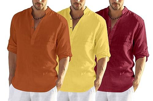 zombom men's cotton polyester blend solid full sleeve kurta shirt, combo set of 3, multicolor, l