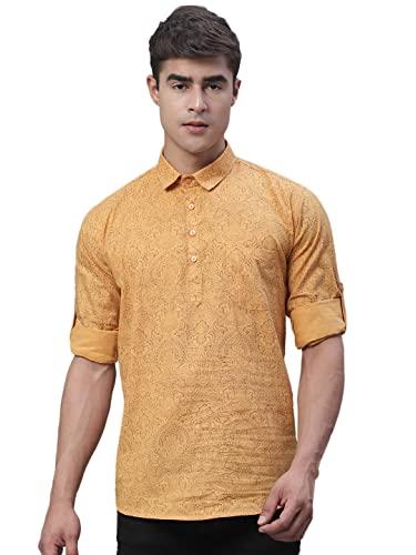 majestic man cotton printed designer short kurta for men (medium, orange)