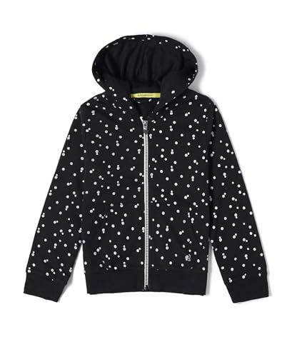 jockey ag69 girl's super combed cotton french terry printed hoodie jacket with front pockets_black printed_9-10 yrs