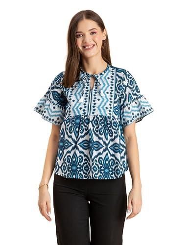 moomaya women’s printed cotton blouse, boho top, short sleeves summer top