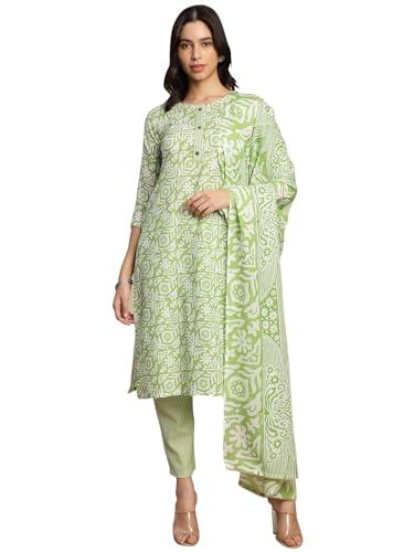 hritika women's green cotton floral printed kurta set with dupatta_(hrkr5_hrkbd0142grn_xs)