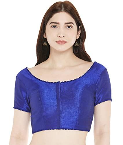 studio shringaar women's readymade polyester padded saree blouse with short sleeves.(royal blue, 36)