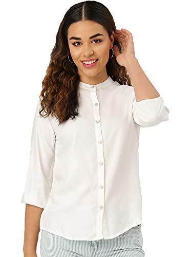 style quotient women solid off white polyester formal shirt