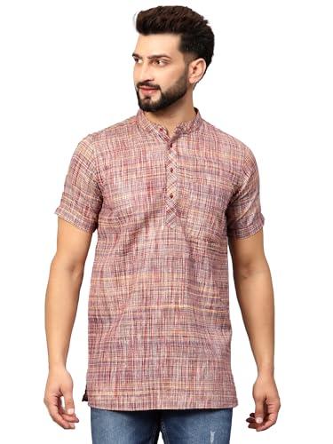 latest chikan men's cotton regular textured short kurta - casual ethnic wear,46 maroon