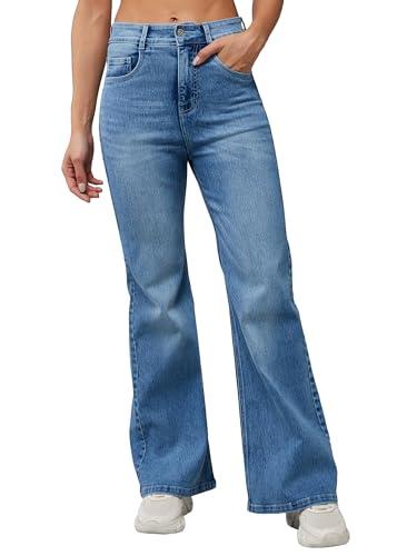 dolce crudo women's light blue wide-leg high rise regular length stretchable denim jeans (doss23den12-52-158-36, 36,light blue)