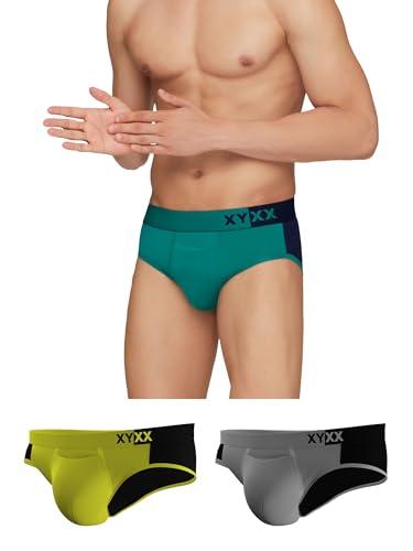 xyxx men's underwear dualist intellisoft antimicrobial micro modal brief pack of 3 (lime punch & black;navigate & black iris;brilliant blue & black iris; l)