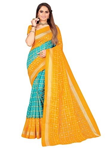 florence women's art silk saree, blouse (fl-ssc-bandhani checks green