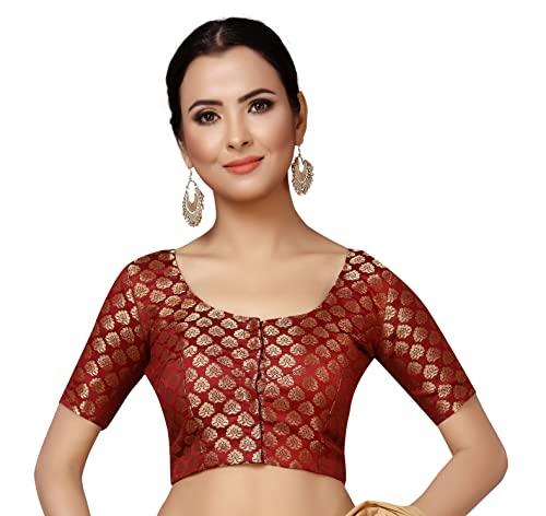 studio shringaar women's readymade brocade short sleeves saree blouse (maroon,44)