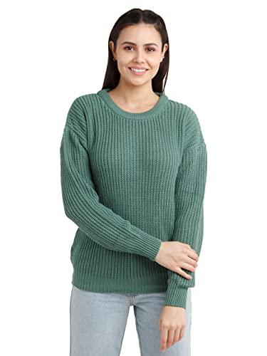 zink london women's green solid regular sweater