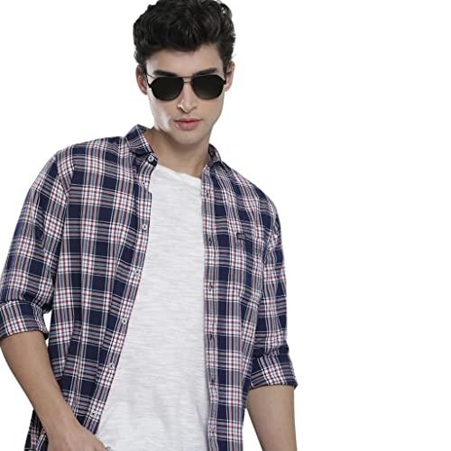 the indian garage co men's checkered slim fit shirt (1121-sh125-34_navy & white xl)