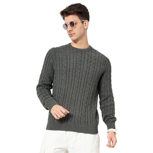 celio men solid khaki regular sweater