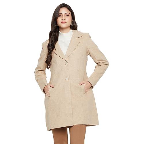 cantabil solid beige full sleeves regular fit women casual notch lapel long coat | casual winter long coat for women | ladies long coat for winter wear (lloc00032_camel_xxl)