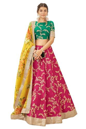 trendmalls women's pink dhupion silk embroidery semi-stitched lehenga choli with dupatta for women-l155-pink (wedding-bridal-latest-lehenga-choli_free size)