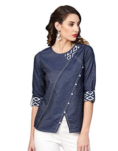 yash gallery women's denim printed straight top for women (1050ykblue_blue_medium)