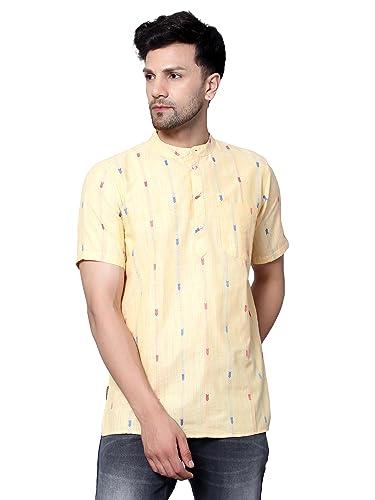 latest chikan men's cotton regular textured short kurta half sleeves - casual ethnic wear… lc-sknf-8-42