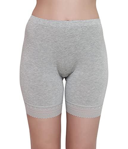 glamoras women's cotton lace high coverage stretch mid waist boy shorts - free size | bike cycling slip yoga shorts under dresses undershorts for women & girls (pack of 1, grey)